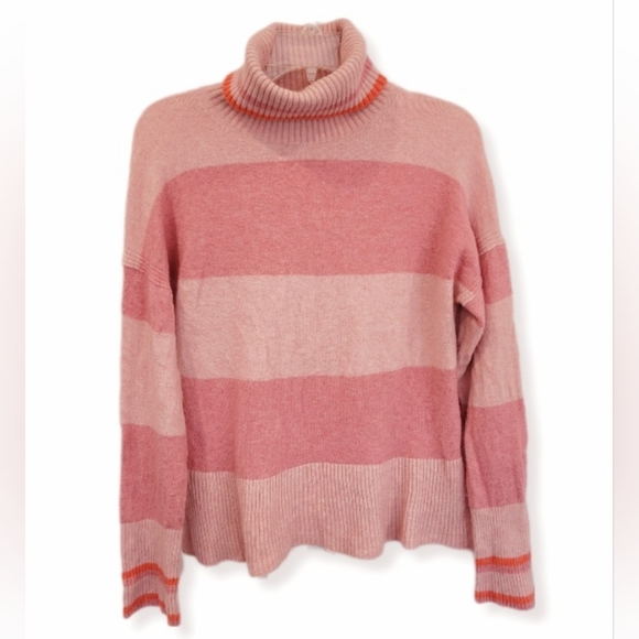 J.Crew Sweater Pink Stripe Wool Blend Long Sleeve Turtleneck Size XS War… - Picture 1 of 5